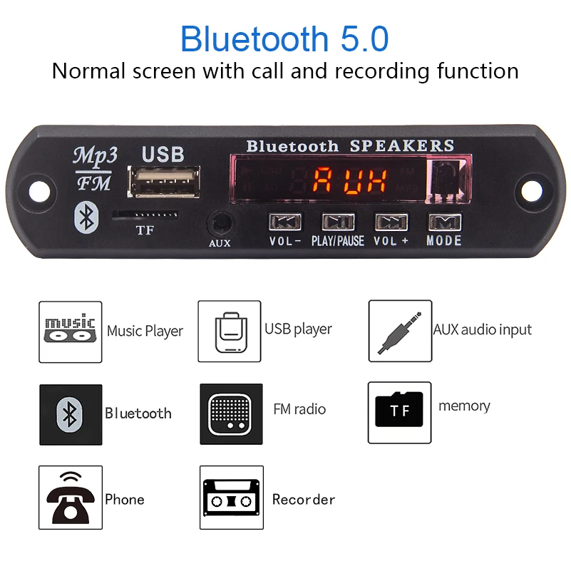 Bluetooth 5,0 MP3 декодер WMA WAV FLAC APE 12 в беспроводной аудио модуль цветной экран USB TF fm-радио с записью звонков