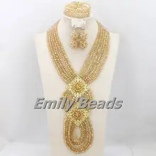 Костюм Африканский комплект ювелирных изделий горячие нигерийской свадьбы для вечеринки в африканском стиле хрустальные украшения из бисера Набор шампанское золото aej652