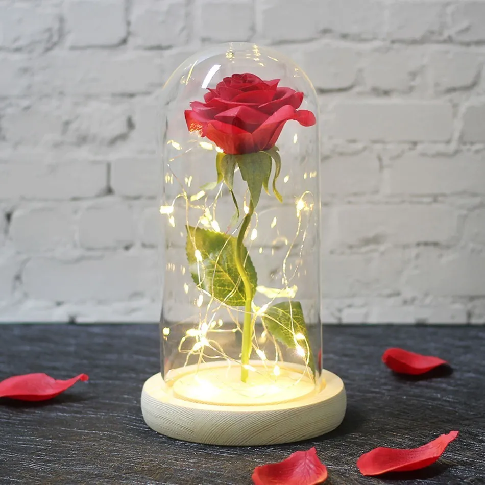 

New Beautiful Eternal Rose Led Light Beauty And The Beast Rose In Glass Dome Mother's Day Gift For Valentine's Day gifts