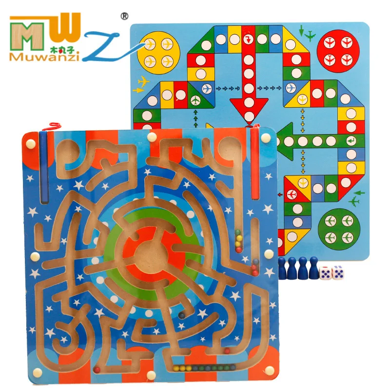 

MWZ 2 in 1 Wooden Magnetic Maze Game Magnetic Pen Flying Chess Intelligence Games Children Learning Education Toys