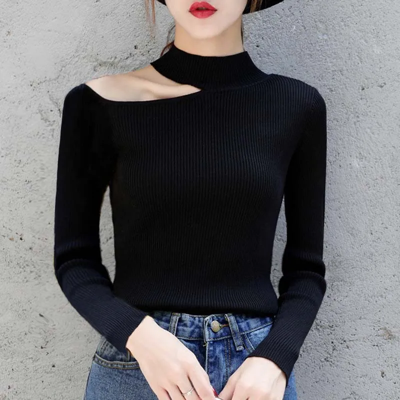 

Half turtleneck off shoulder sweater women knitted tops 2019 spring new arrival 6colors S,M,L,XL