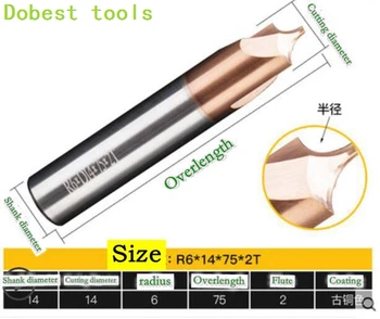 

1Piece R6X14X75X2T R-angle coated tungsten steel chamfer alloy milling cutter R 0.5-R 6