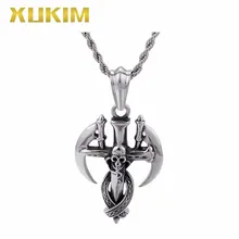 RP109 Xukim Jewelry Death Sickle Reaping Hook Skull Cross Stainless steel Religion Pendant Necklace rp114 xukim jewelry bible jesus cross stainless steel religion pendant necklace