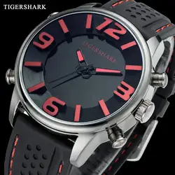TIGERSHARK Новое поступление модные спортивные часы для мужчин резинкой Цифровые кварцевые часы Авто Дата 30 м водонепроница Relogio Masculino