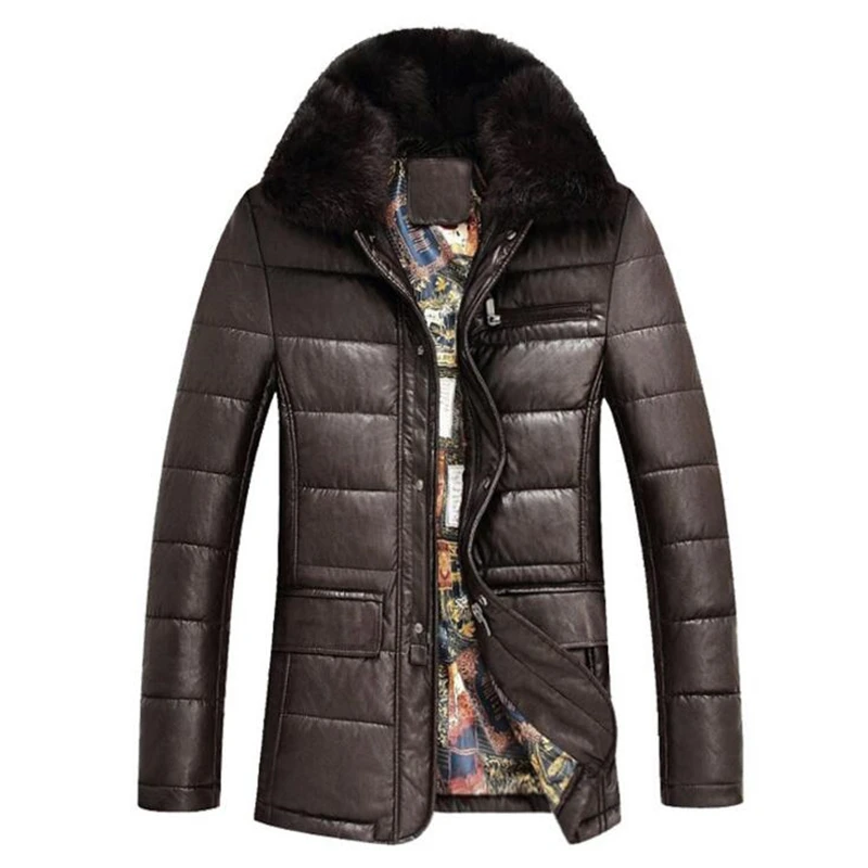 Winter Leather Jacket Men Real Rabbit Fur Collar Jackets Keep Warm Coat Casual Men’s Thick Down Parka Overcoat Jackets homme
