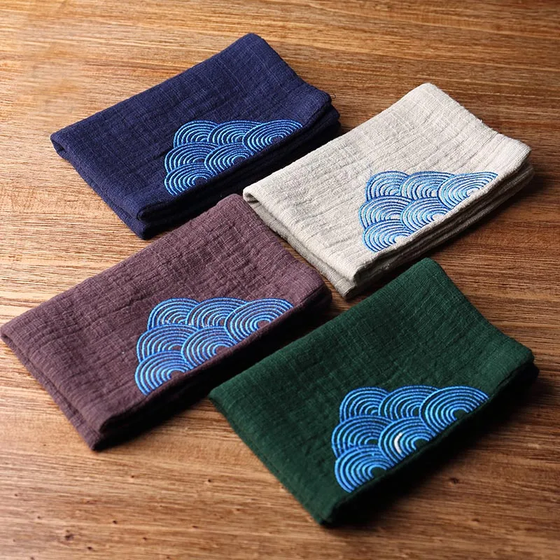 

Breif Embroidered Cloud Pattern Cotton Flax Tea Napkins for Rub The Desktop Tea Ceremony Accessories Dishtowel Towels Durable