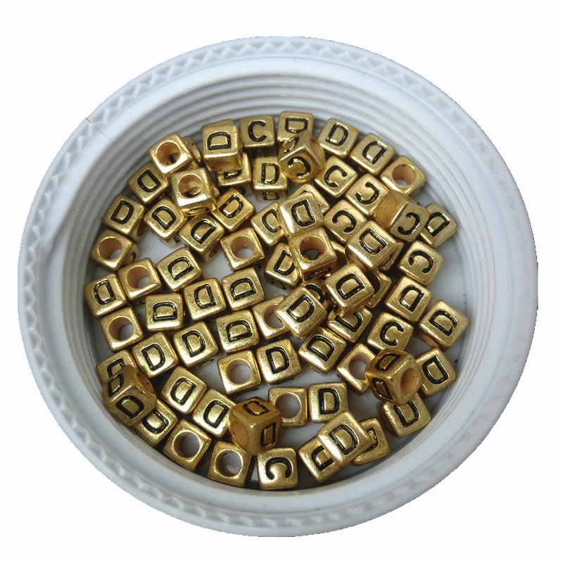 Новейшие золотые цветные с черным принтом смешанные A-Z бусины с алфавитом 6*6 мм квадратные Акриловые Кубики пластиковые буквы браслет бусины