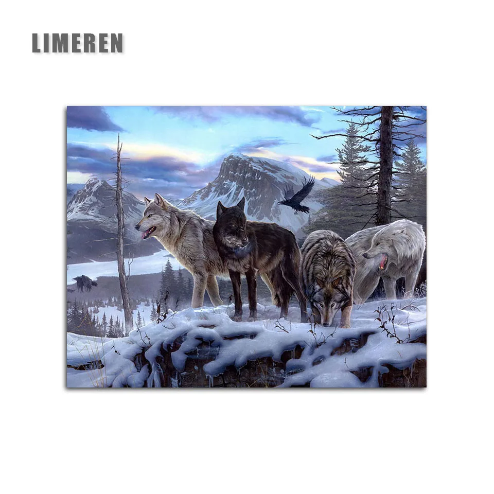 

Unframed Winter Snow Wolf Eagle Painting By Numbers Trees Mountains Coloring By Numbers