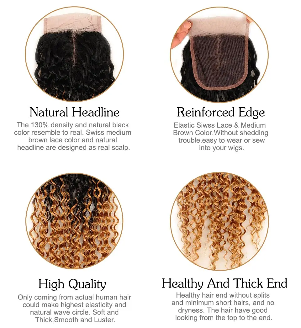 Pinshair Ombre Brazilian Curly Weave Human Hair Bundles With Lace Closure Blonde 1B 27 Jerry Curl 3 Bundle With Closure Non Remy (21)