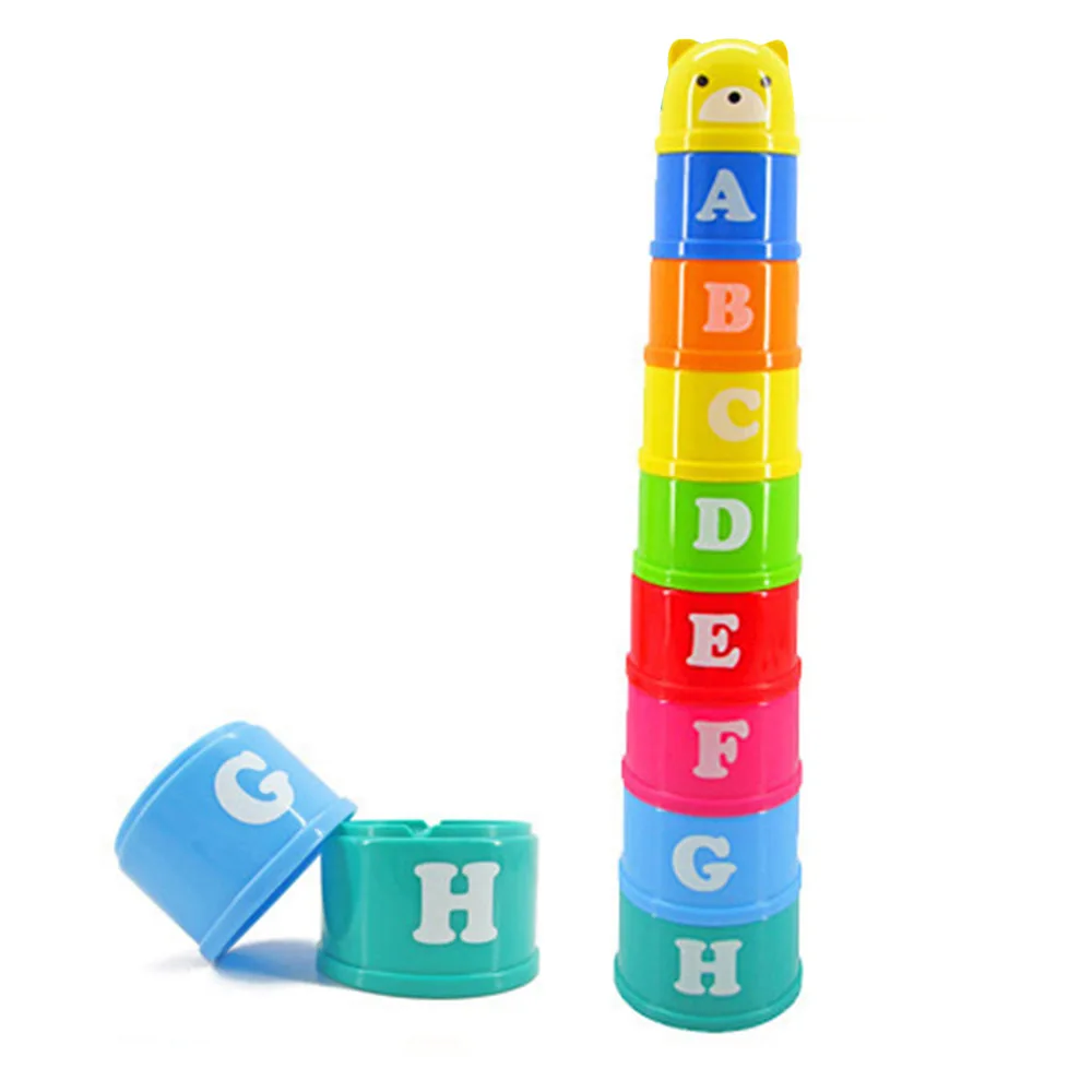 9 шт. пирамида из чашек башня цифры буквы Развивающие Игрушки для маленьких детей Foldind Дети Раннее развитие 24 месяцев младенцев игры