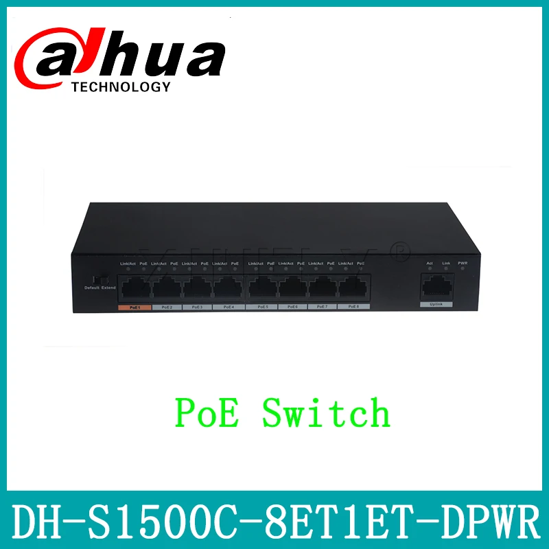 Dahua DH-S1500C-8ET1ET-DPWR коммутатор PoE с логотипом 8CH Ethernet Поддержка POE+ Hi-PoE Обновление от DH-S1500C-4ET2ET-DPWR