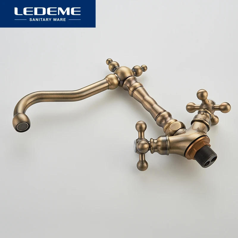 Günstig LEDEME Europa Stil Becken Küche Wasserhahn Insgesamt Messing Bronze Fertig Swivel Badezimmer Wasserhahn Mischbatterie Waschbecken Tap 360 Grad L4019C