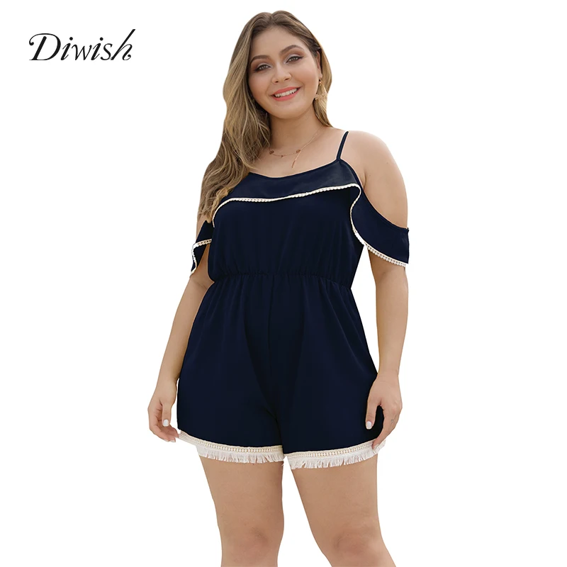 

Diwish Women Summer Playsuit Ruffles Black/yellow Jumpsuit Slash Neck Spaghetti Strap Plus Size Jumpsuits and Playsuits XL-4XL
