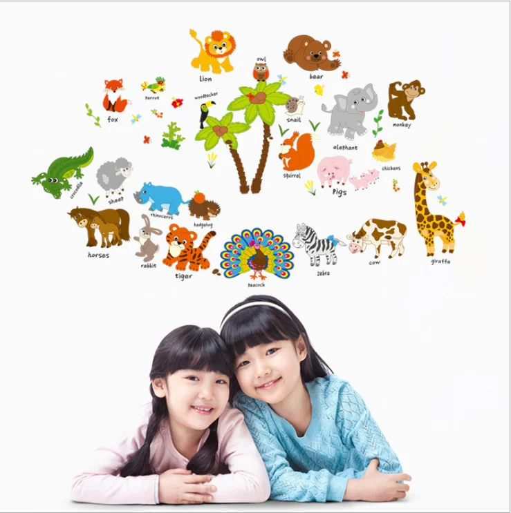 الحيوانات الكرتون ملصقات جدار DIY الأطفال جدارية الشارات للأطفال غرف الطفل خزانة غرفة النوم باب الديكور