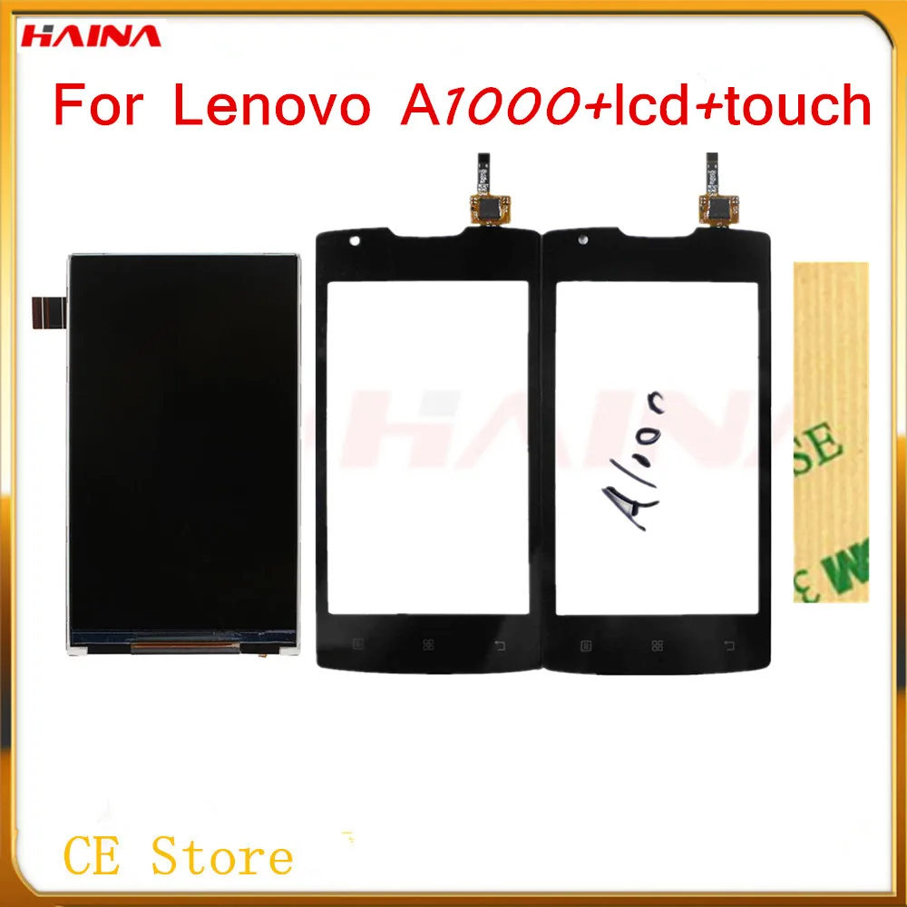 

4.0;; phone lcd display For Lenovo A1000 LCD display + Touch screen Digitizer black white color with 3M Tape