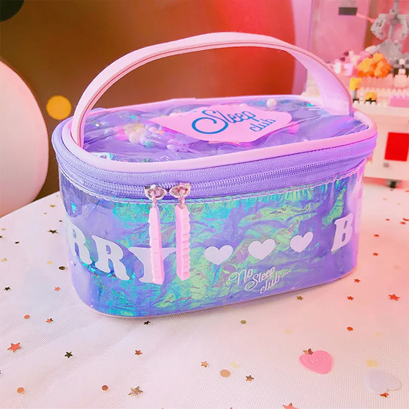 Waterproof PVC Cosmetic Case Women Travel Laser Clear Toiletry Wash Kits Organizer Makeup Case Cosmetic Bags Travel Accessories - Цвет: purple