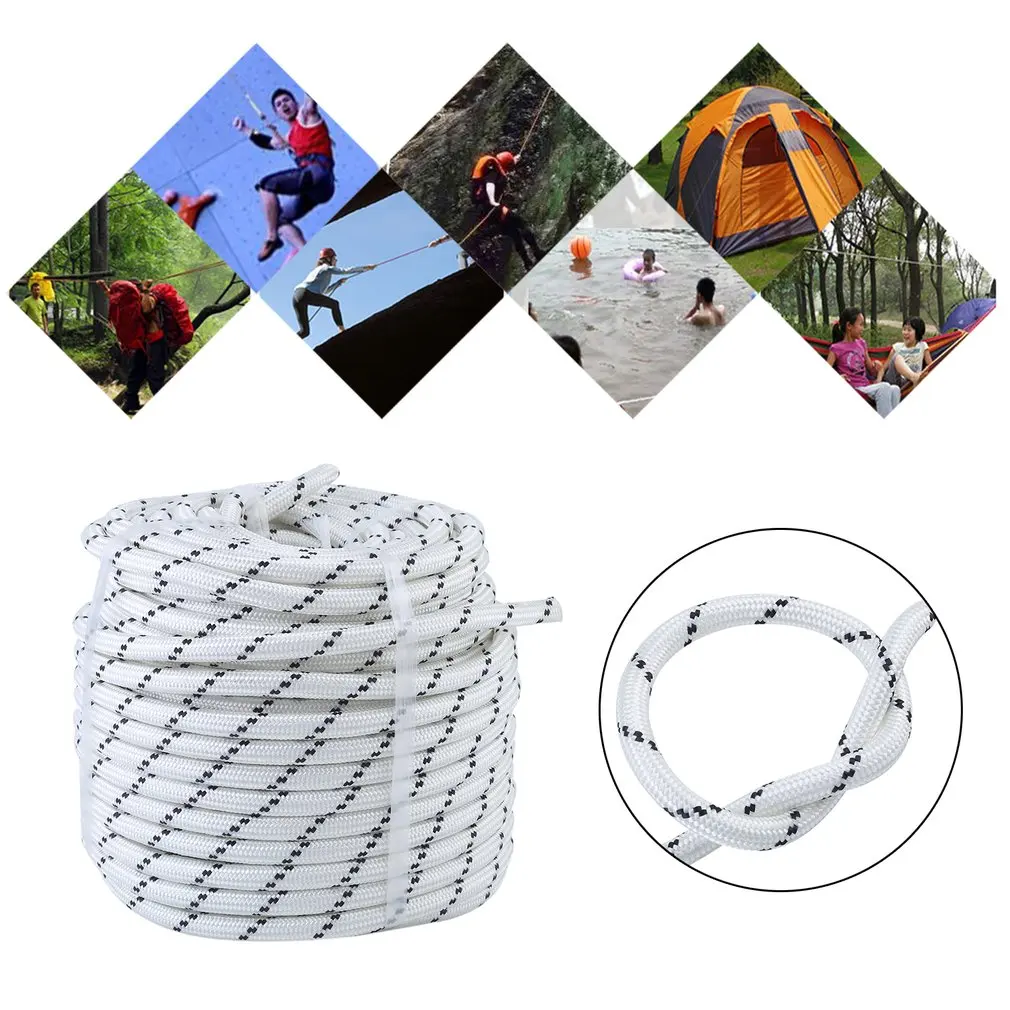 Abrasion Resistant Falling Protective Rope High Strength Safety Polyester Rope Auxiliary Braided Rappelling Rope 12mm x 50M