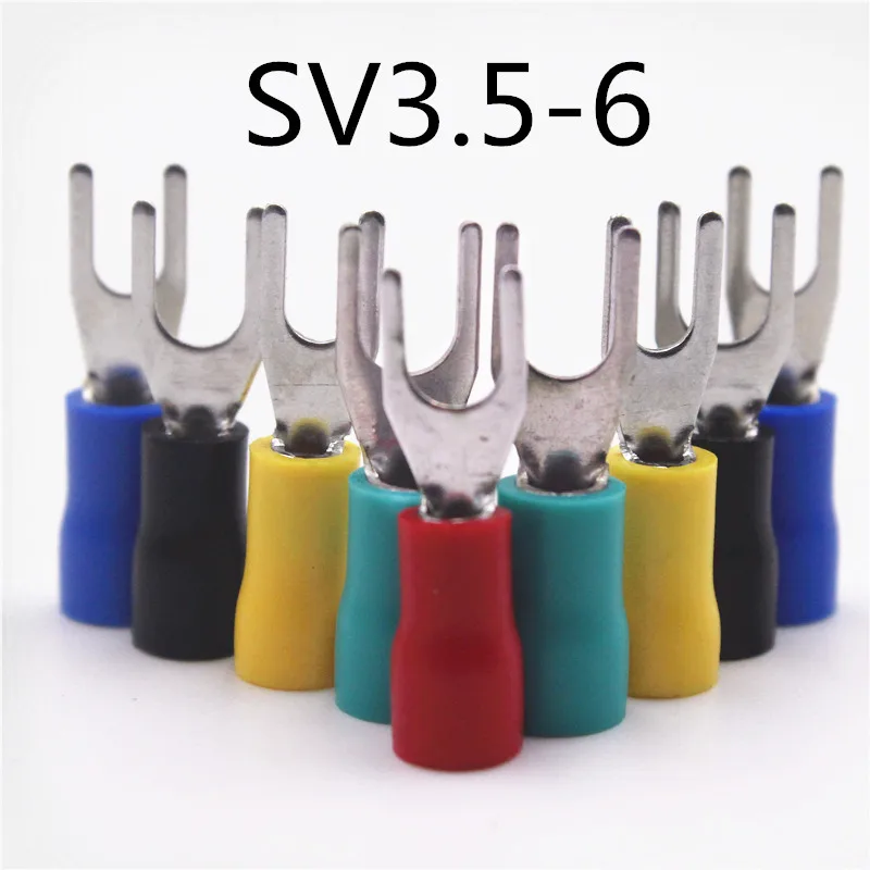 

500pcs SV3.5-6 Pre Insulated Wiring Cold pressed Terminals PVC Sleeve Furcate Cable Lug Y-U-type terminals Brass for AWG14-12