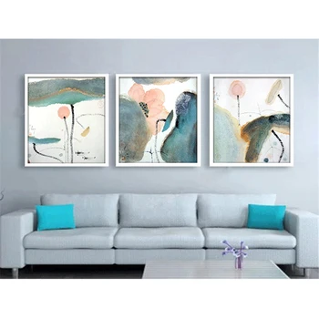 

YongHe Chinese Canvas Printing Ink Spray Painting Lotus Art Work Free Combined Pictures For Decorate Living Room/BedRoom