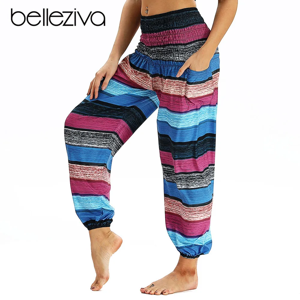 Belleziva Smocked Floral Rayon High Waist Pocket Loose