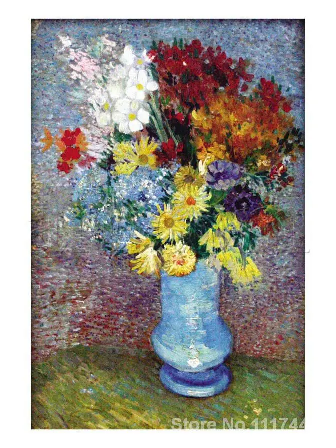 

oil reproduction Flowers In a Blue Vase by Vincent Van Gogh Canvas Painting Hand painted High quality