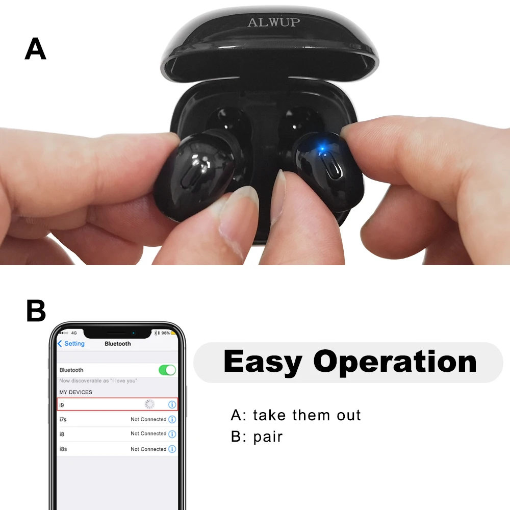 ALWUP i9 TWS Bluetooth 5,0 наушники беспроводные наушники для телефона настоящие беспроводные стерео мини наушники спортивные с микрофоном зарядная коробка