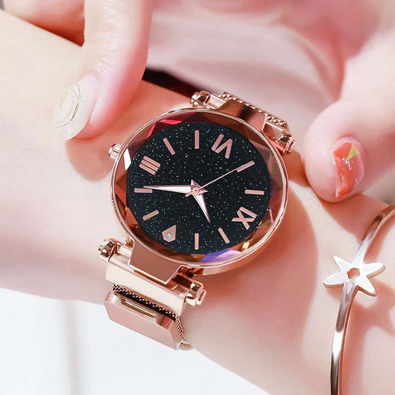 

hot Brand Watches For Women Stainless Steel Band Magnet Buckle Starry Sky Women Clock 2019 Fashion Trends Quartz Wrist Watch