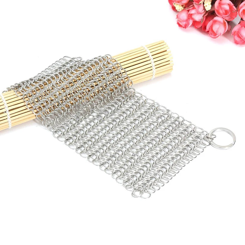 JX-LCLYL Stainless Steel Chainmail Ring Scrubber Cast Iron Skillet Pot Cleaner New