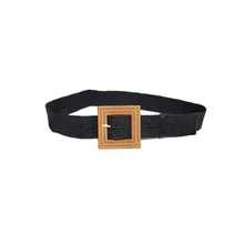 Straw leisure cinturón súper ancho y duradero mujer tejido vintage tallado hebilla de madera estiramiento decorativo vestido camisa faja