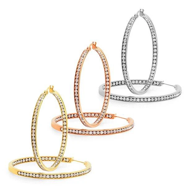 

2 Inch Stunning Stainless Steel High Shine Inside-Out Hoop Earrings With CZ