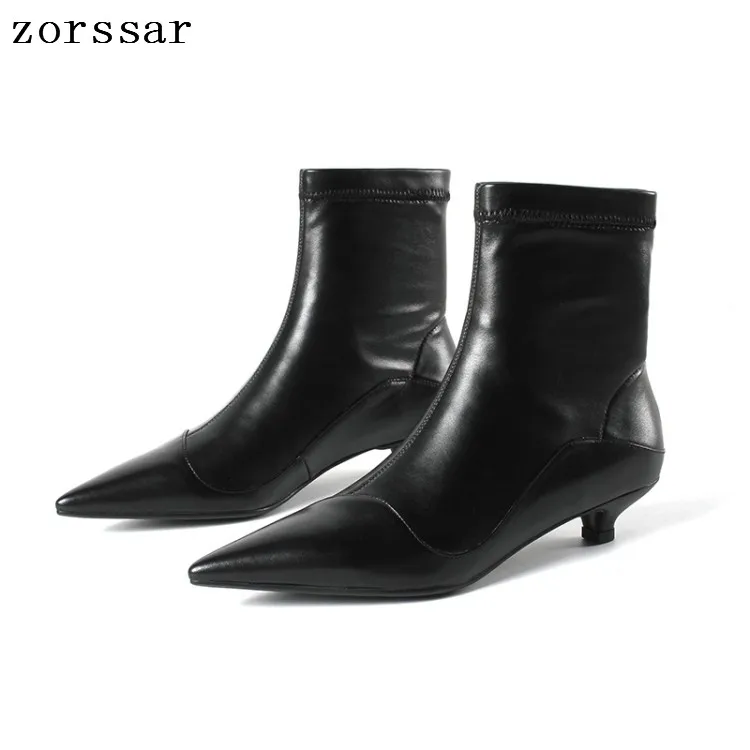 

{Zorssar} fashion young female boots soft leather pointed toe women ankle boots low heel shoes winter woman snow boots shoes
