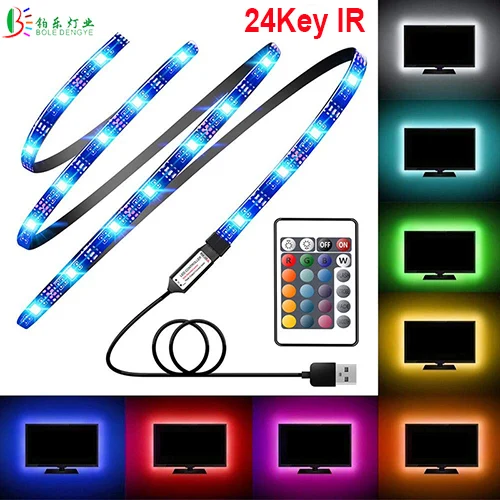 DC5V USB СВЕТОДИОДНЫЙ светильник для ТВ 5050 RGB лента смещенная Водонепроницаемая Смарт wifi контроллер 24Key пульт дистанционного управления 1 м 2 м 5 м PC подсветка Гибкая веревка