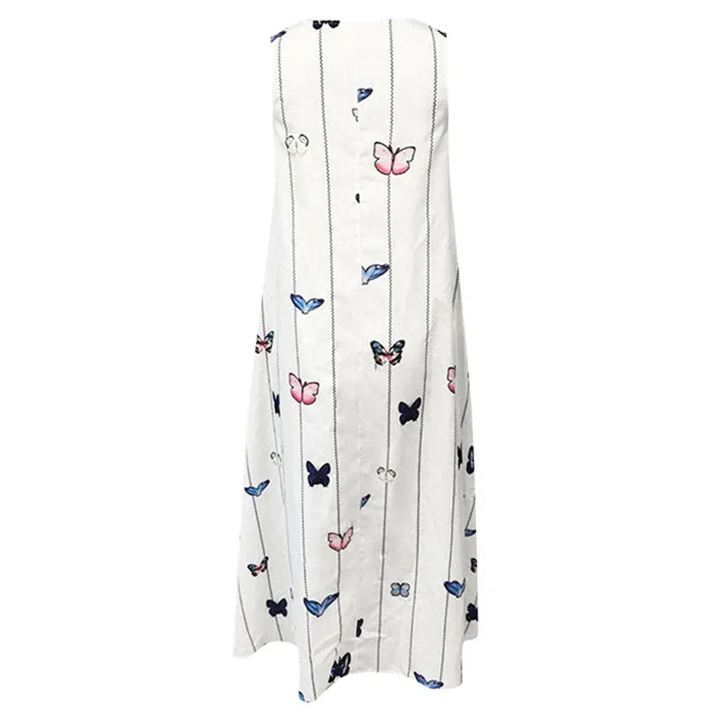  New Women Vintage Daily Casual Sleeveless Striped Butterfly Printed Summer Dress Elegant Lady Daily Party Holiday  dress #4R08 (5)