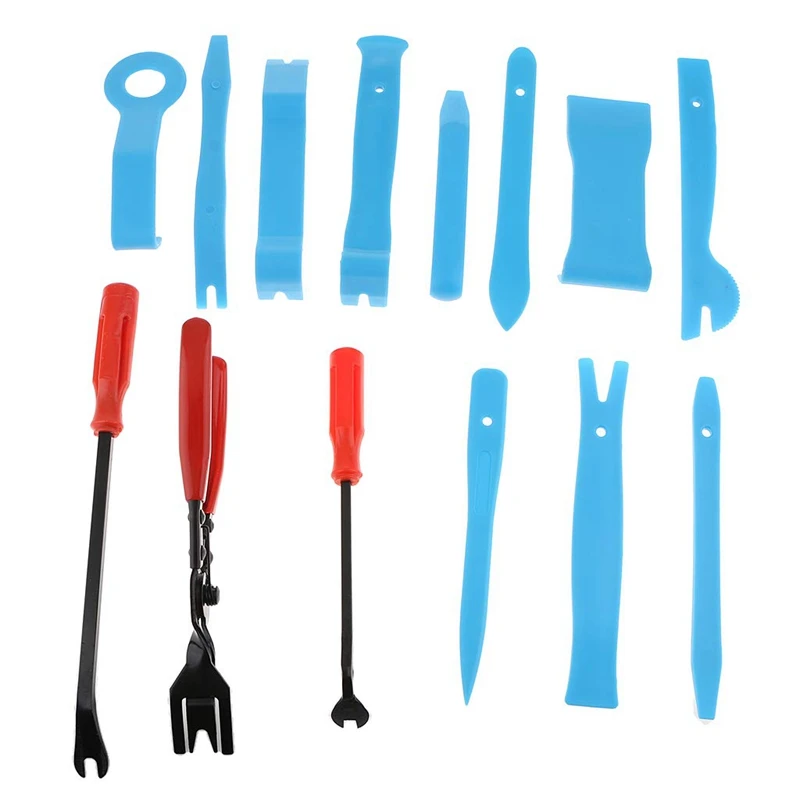 

14Pcs Auto Car Trim Removal Tool Set Door Panel Window Radio Stereo Molding (Light Blue+Red)