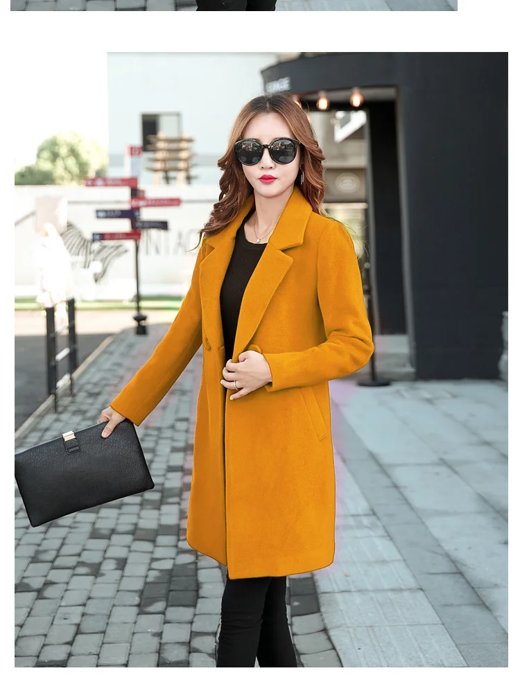 Модные женские шерстяные пальто высокого класса элегантные длинные тонкие женские зимние куртки королевские пальто и куртки размера плюс Femininos M-4XL - Цвет: Цвет: желтый