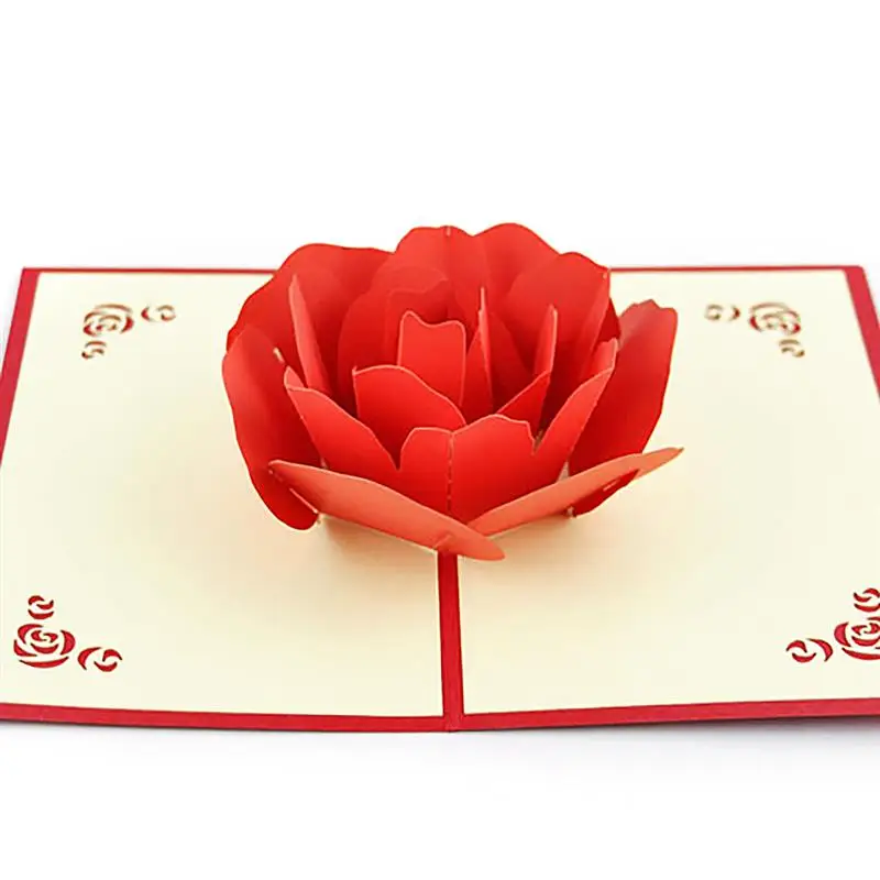 

FunPa Valentine's Greeting Card Creative 3D Hollow Rose Flower Popup Greeting Card Handmade Popup Card Invitation Gift Card