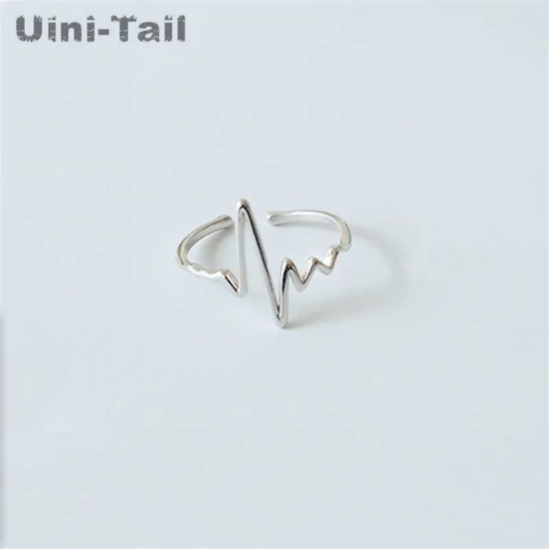 

Uini-Tail 2019 new listing 925 sterling silver fashion personality ECG ring simple creative dynamic wave heartbeat open ring
