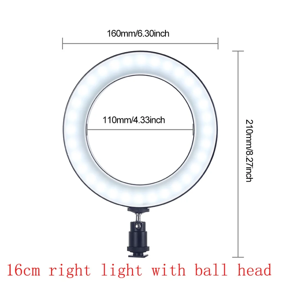 Светодиодный кольцевой светильник для селфи для фотосъемки 26 см трехскоростной бесступенчатый светильник ing с регулируемой яркостью и настольным держателем для макияжа видео в студии - Цвет: Черный