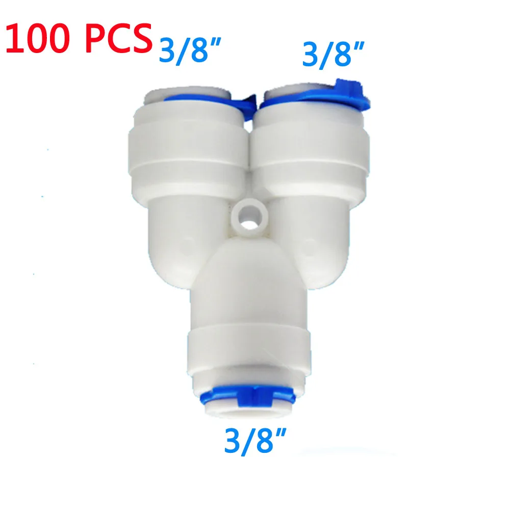 

100PCS OD3/8" Tube Type Y Two-Way Divider Hose Connection Push Fit RO Water filter to Connector Water Tube Fitting