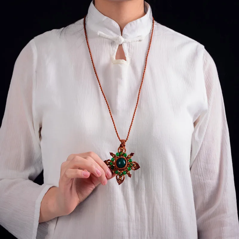 Ожерелье BOEYCJR с натуральным камнем, длинная цепочка, ручная работа, этнические Винтажные Ювелирные изделия, кулон макраме, ожерелье для женщин, подарок