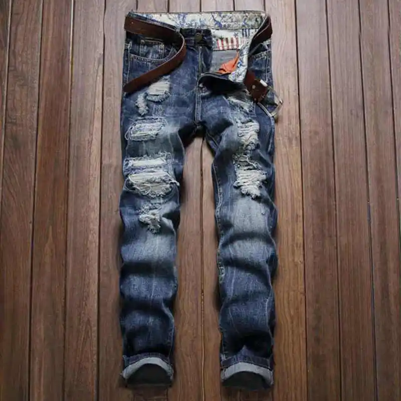 Designer Ripped Jeans Men Vintage Fashion Mens Biker Jeans Skinny Denim Overalls Mens Runway 