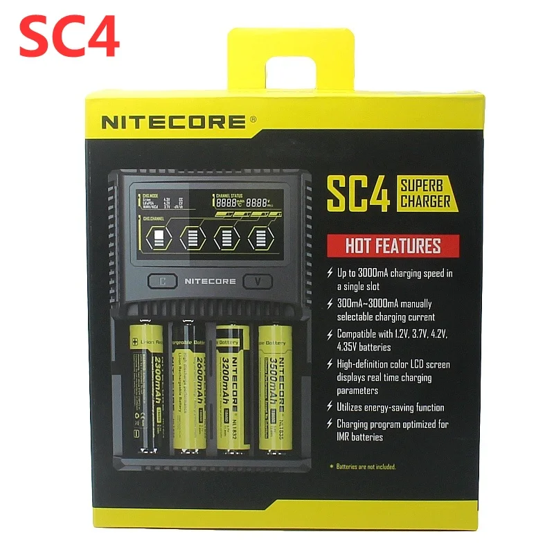 NITECORE SC4 умный быстрее зарядки превосходное зарядное устройство с 4 слота 6A всего выход Совместимость IMR 18650 14450 16340 AA AAA