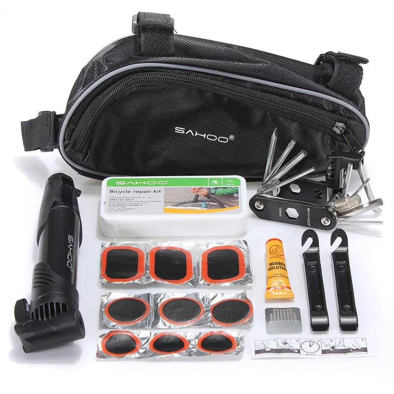 SAHOO Cycling Bike Repair Tool Bag Mini Pump Folding 15 in 1 Bicycle