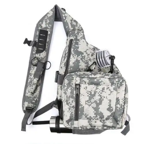 

Fly Fishing Chest Bag Camo Shoulder Bag Pack Fish Tackle Case w/ Tippet Holder Nipper Saltwater Freshwater Multiple Pocket Bag