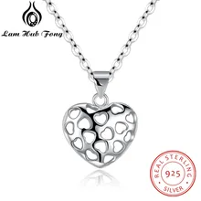 Реального Чистая 925 пробы серебряный кулон Цепочки и ожерелья Для женщин выдалбливают сердце Форма Цепочки и ожерелья s романтический подарок для подруги(Лам концентратор fong