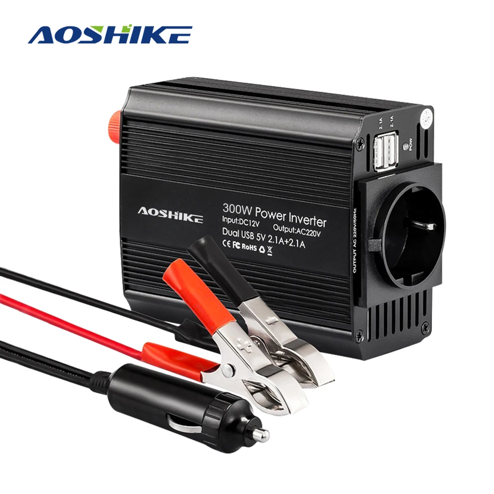 AOSHIKE двойной USB 4.2A автомобильный инвертор 12v 220v 300W авто Инвертор напряжения 12V до