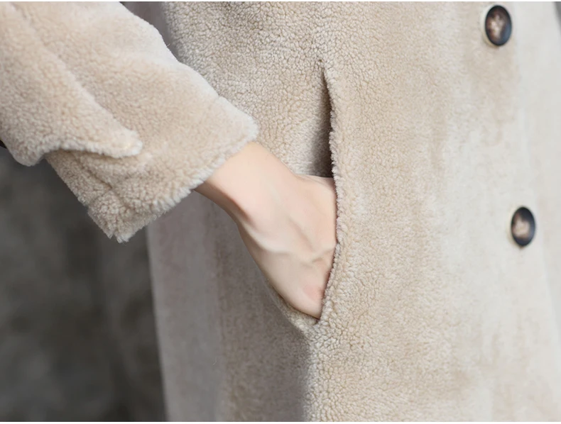Flash Deal AYUNSUE Sheep Shearling Jacket  Women Real Wool Fur Coat  2019 New Female Long Warm  Overcoat chaqueta mujer invierno LX2377 13