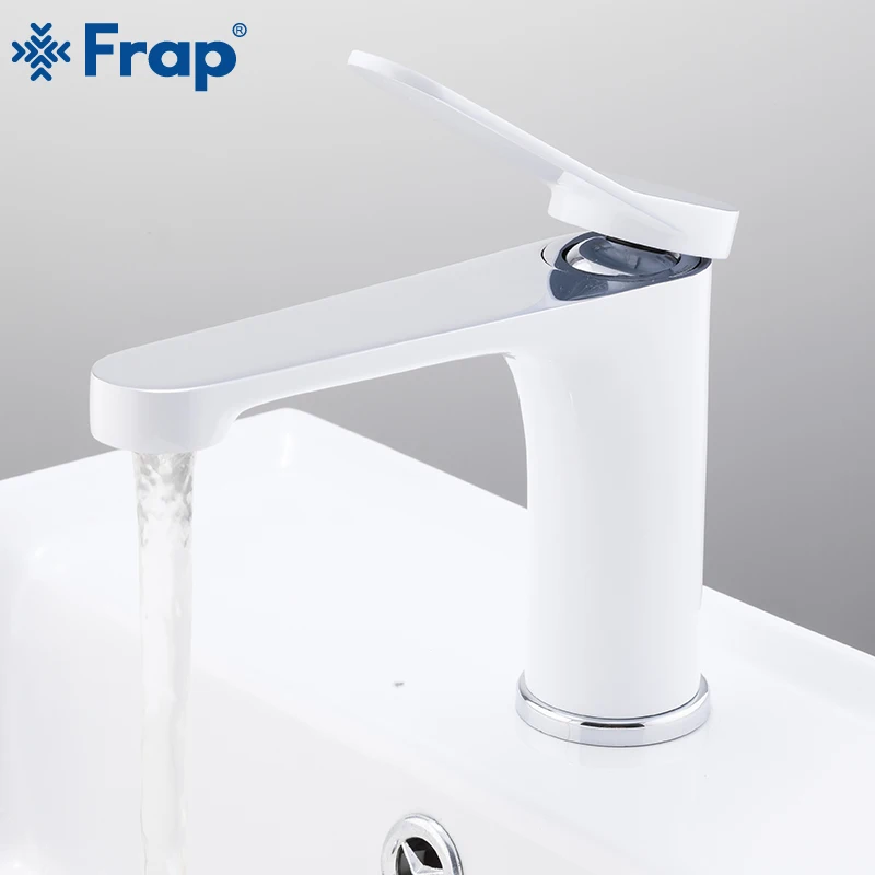 

FRAP Basin Faucet Deck Mounted White Spray Lacquer Single Handle Single Hole Bathroom Sink Faucet Tap Mixer Cold and Hot Water