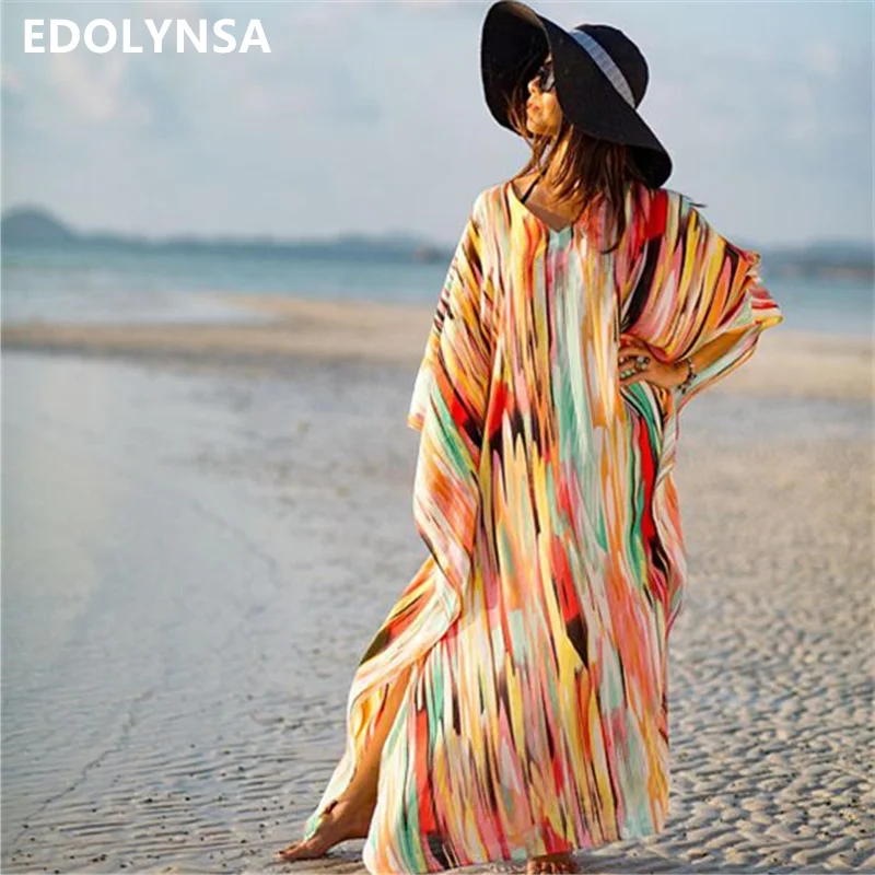 

Oversize Chiffon Bikini Cover up Beach Cover-up for Women Pareo Beach Tunic Bathing suit Cover ups Summer Long Beach Dress #Q765