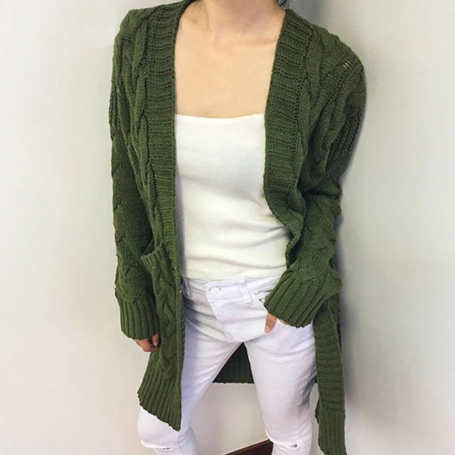 Wine red knitting long cardigan sweater Women jumper army